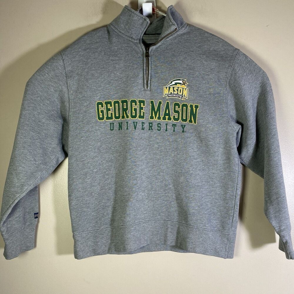 Vintage George Mason Patriots Sweatshirt Gray Jansport Medium 1/4 Zip